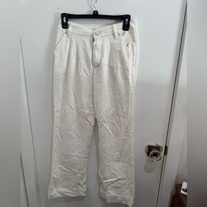 PAIGE Off-White High-Waist Pleated Pants